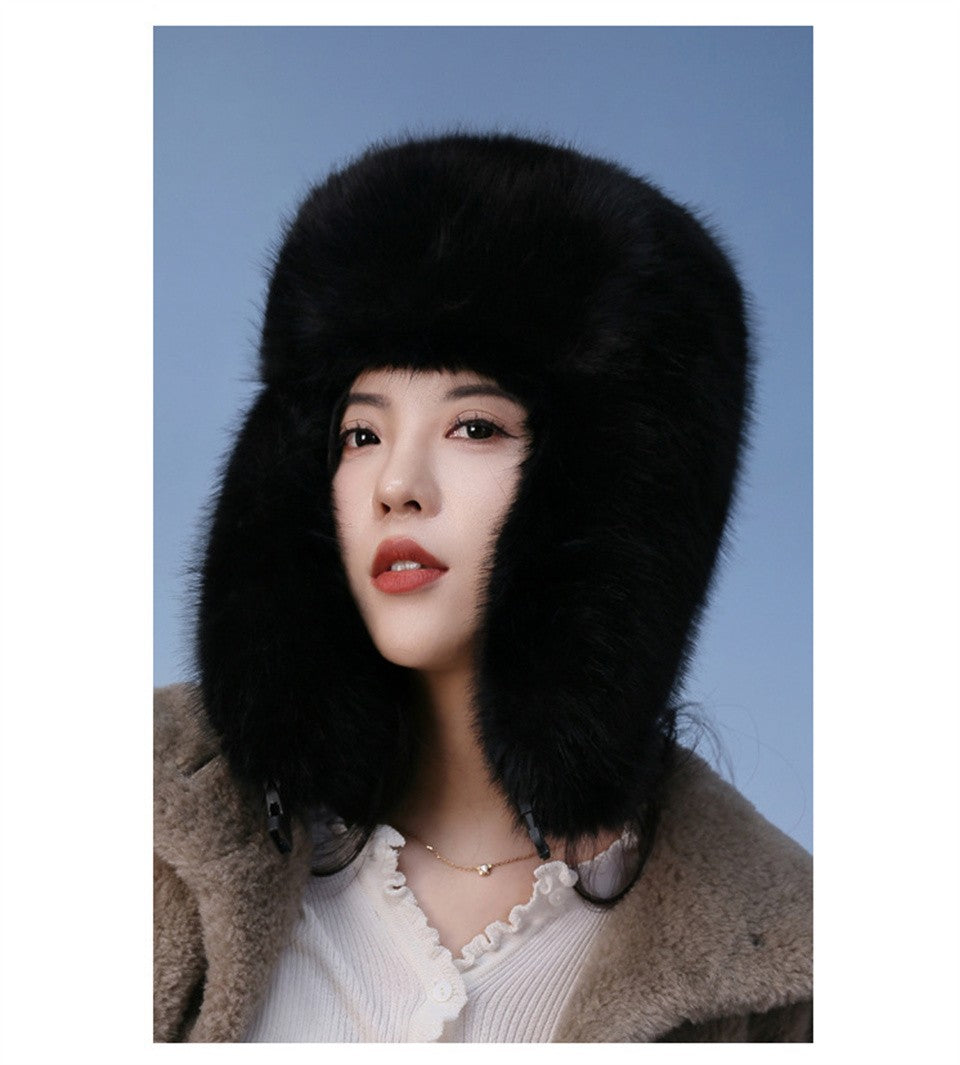 Fluffy Imitation Mink Fur Bomber Hats Women's Autumn and Winter Korean Version Plush Hat Female Ins Blogger Cycling Cold Hat