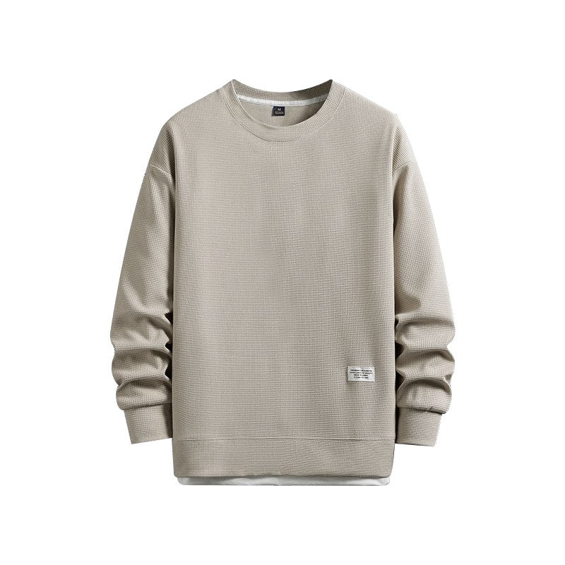 High-end Quality Waffle Fabric Round Neck T Shirts Long Sleeved 2023 Spring Autumn Casual All-match T-shirt Fashion Men Clothing