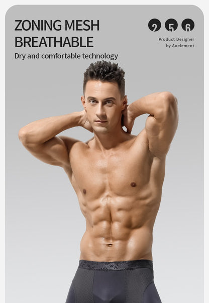 Extra Long Sports Underwear Men's Boxer Briefs Anti-Wear Leg Running Large Size Breathable Training Boxer Briefs