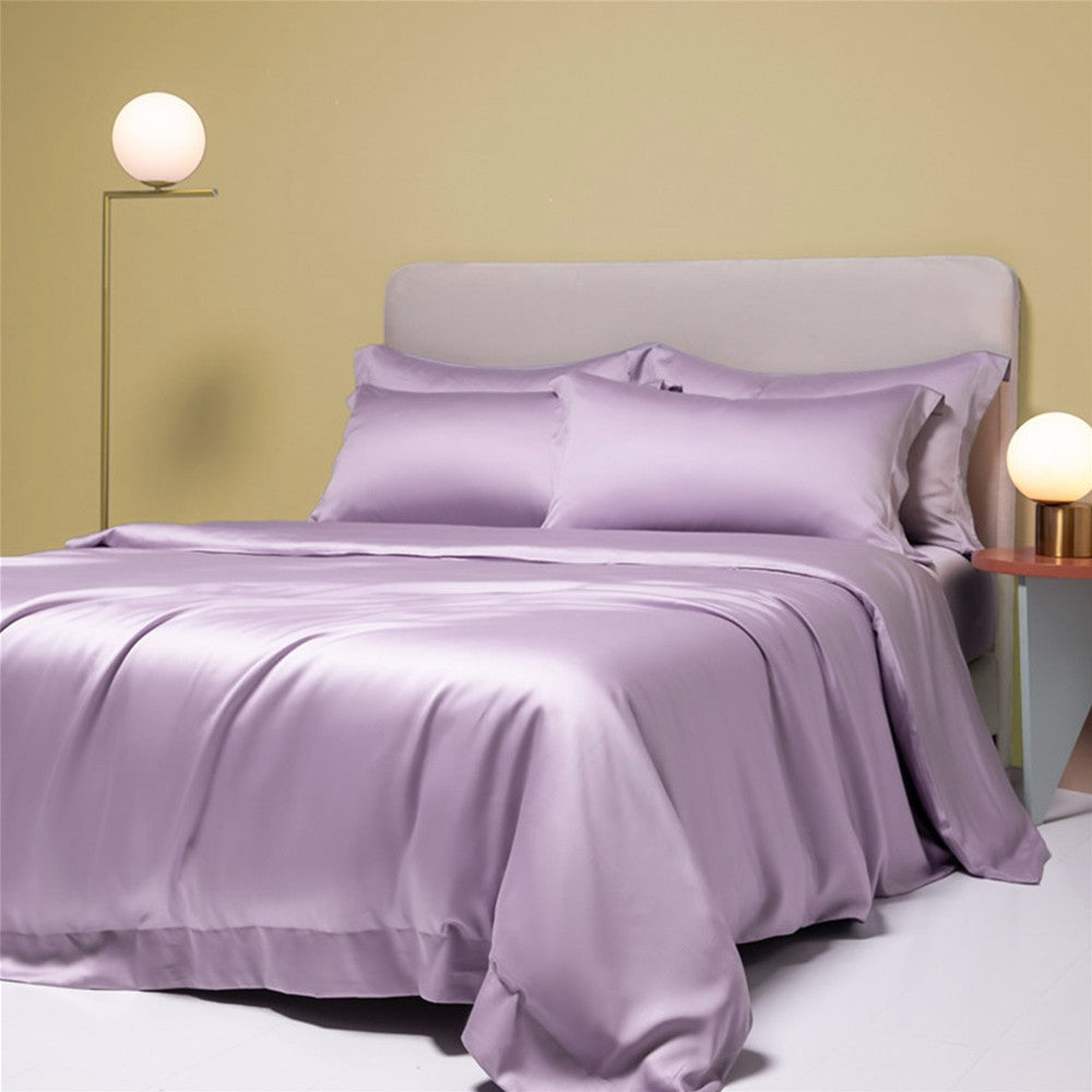 Lofuka Luxuoso Conjunto de Cama Cinza Escuro 100% Seda Pura Capa de Edredom Lençol Fronha para Sono Saudável Casal Queen King