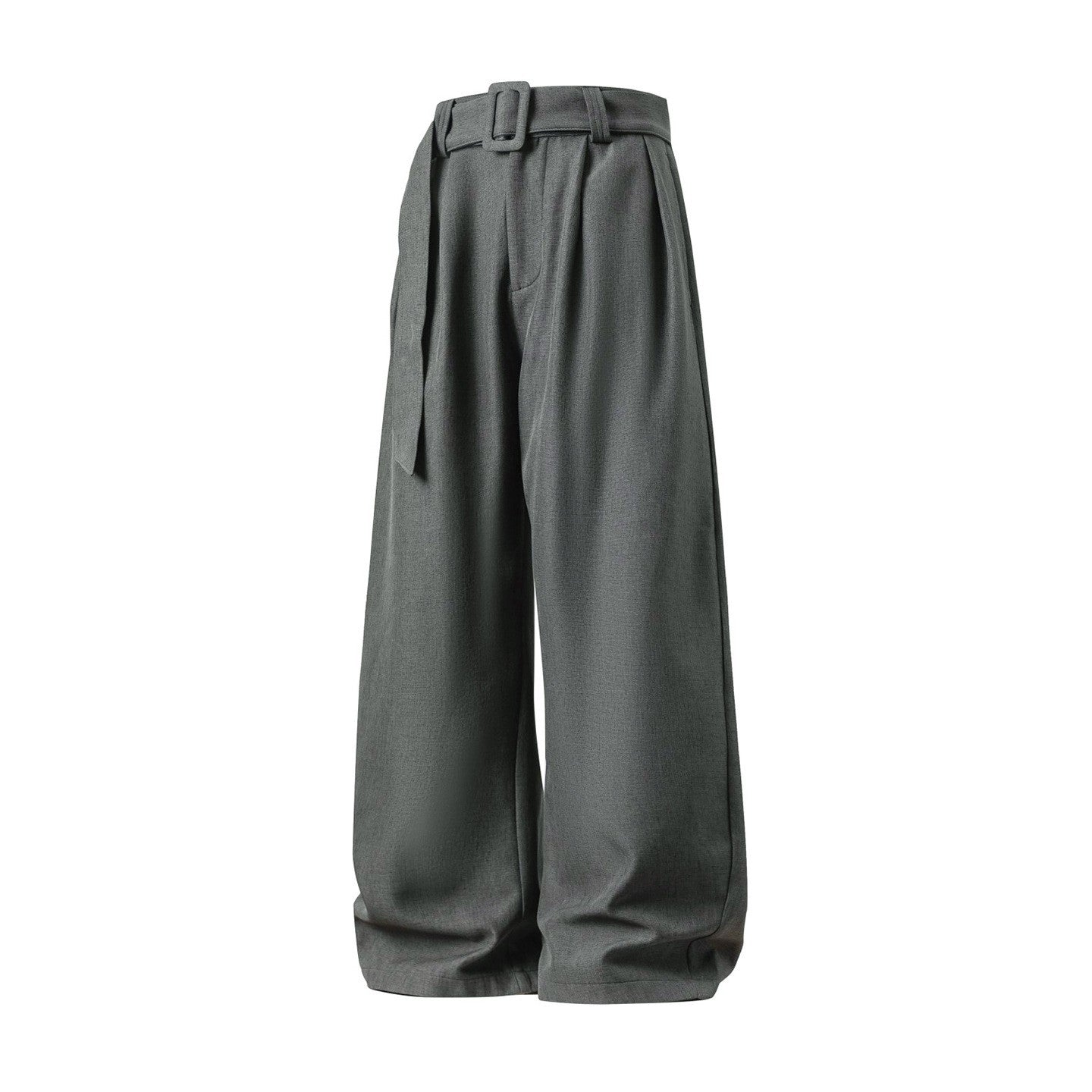 Men's Pleated Drape Curved-Leg Trousers Loose-Fit Straight-Leg Pants Retro-Style Belted Casual Pants