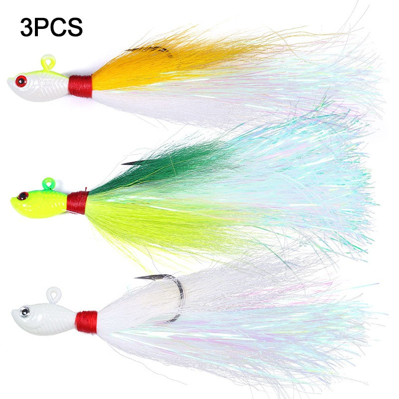 Jigs de Bucktail Cabeça Anzol Olhos 3D Isca 7g 14g 28g 56g Pelo de Veado Pena Anzol Barba Isca de Jigging Pesca
