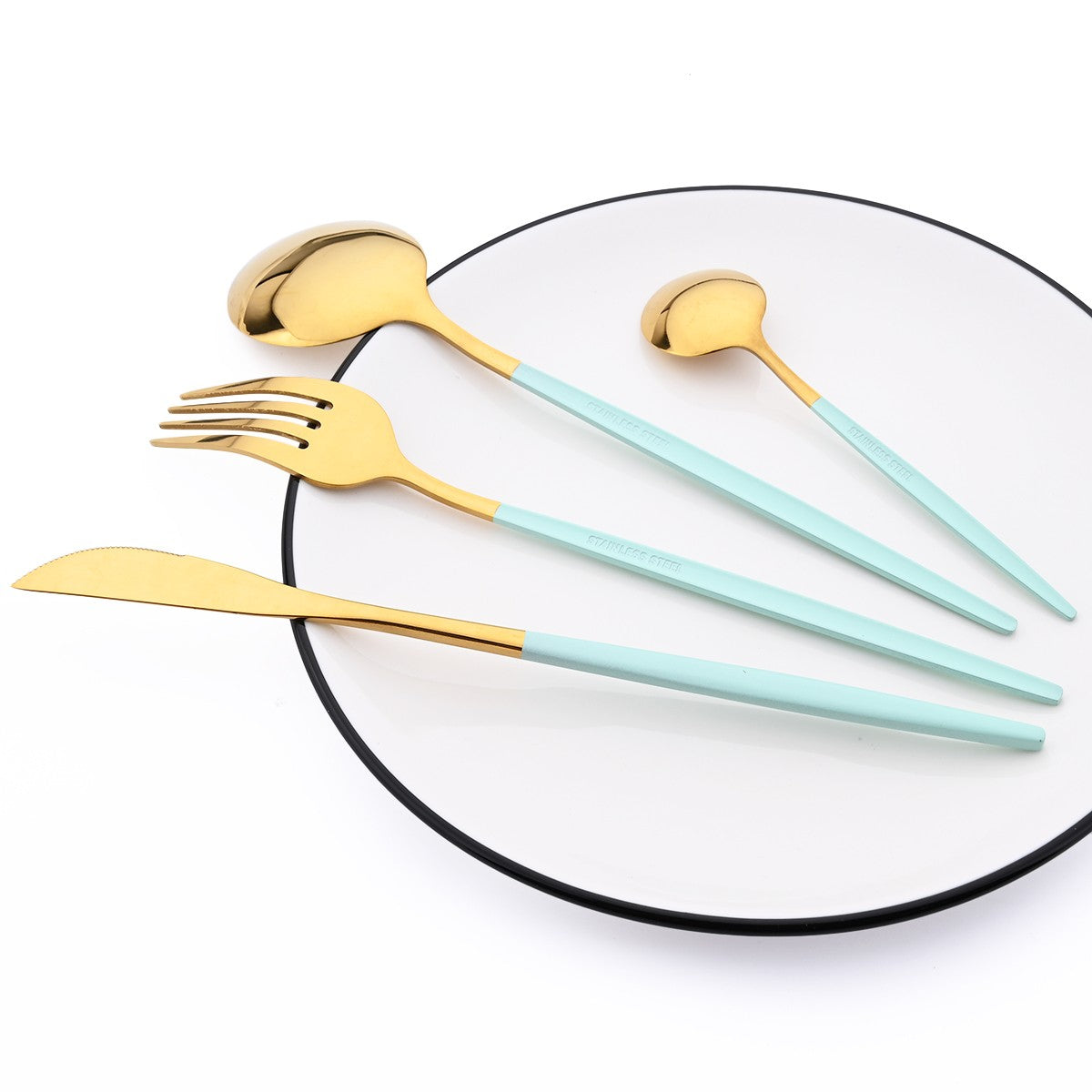 24Pcs Dinnerware Set Stainless Steel Tableware Knife Fork Tea Spoon Cutlery Set Multiple Colour Silverware Kitchen Flatware Set