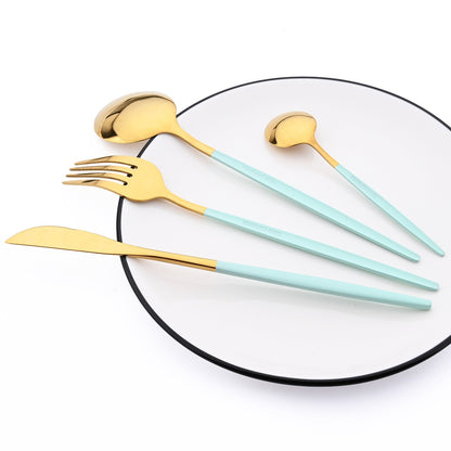 24Pcs Dinnerware Set Stainless Steel Tableware Knife Fork Tea Spoon Cutlery Set Multiple Colour Silverware Kitchen Flatware Set