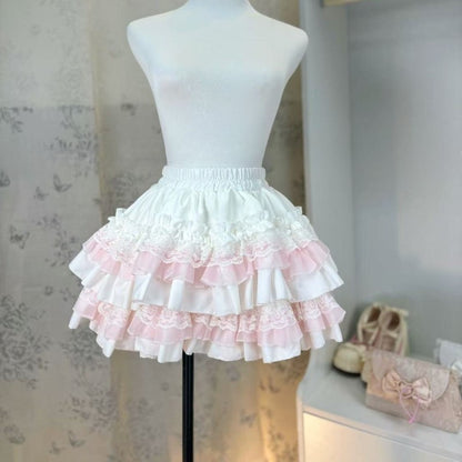 Sweet Kawaii Lolita Style Princess Vintage Cake Skirt Women Cute Lace Ruffles Party Mini Skirts Harajuku Y2k Faldas Mujer