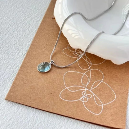 Colar com Pingente Simples Oval de Pedra da Lua e Água-marinha para Mulheres Meninas Corrente Cobra de Luxo Colar da Moda Joias Presentes