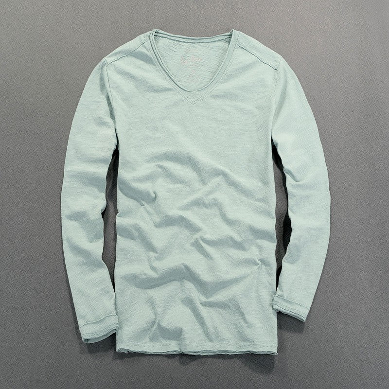 Fashionable Bamboo Cotton Long Sleeve Vintage T-shirts Men Casual Thin Tops Tees Comfortable Tshirt Distressed T-shirt