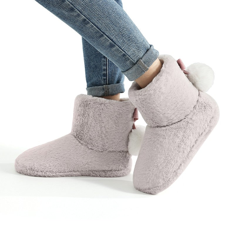 Gacimy Women's Winter Plush Snow Boots Outdoor Non-slip Casual Furry Cotton Boots Indoor Warm Cozy House Shoes Fuzzy Flat Boots