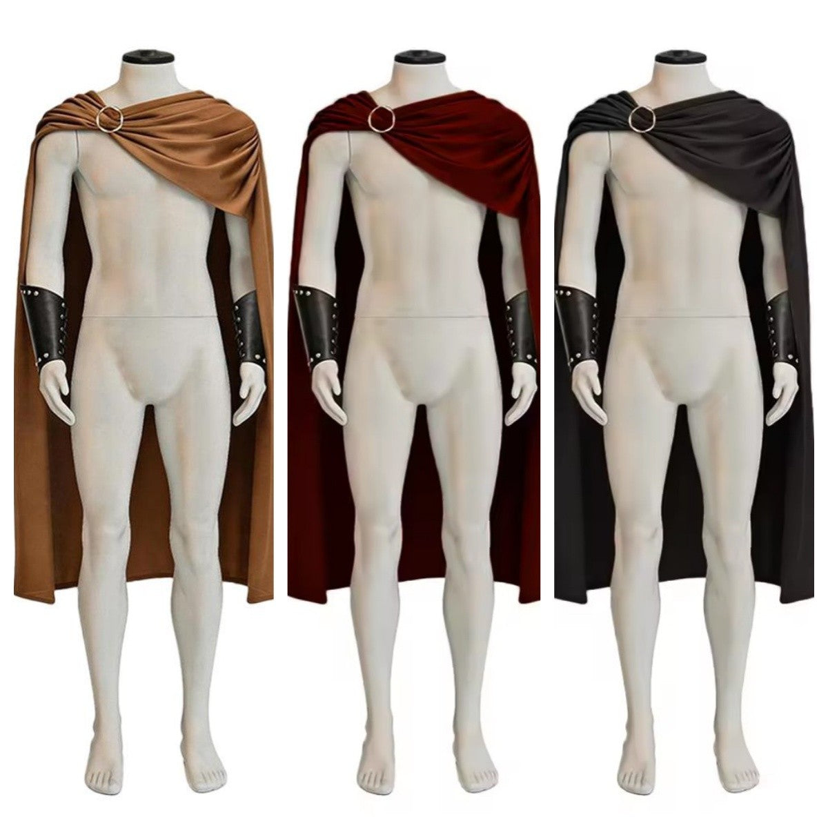 Roman Knight Spartan Cosplay Cloak Wristguard Costume Outfits Halloween Disguise Black Red Brown Cape Clothes Carnival Party