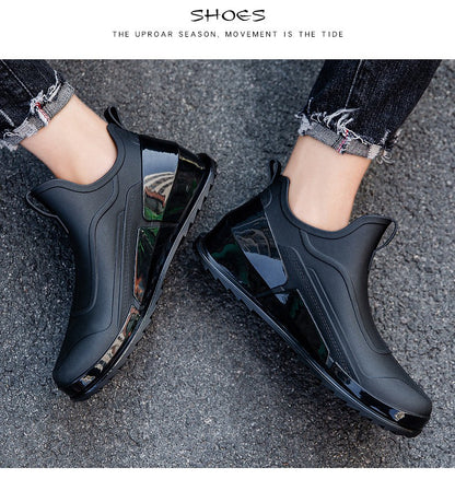 Ankle Rain Boots Men's Motorcycle Waterproof Shoes Outdoor Rain Boots Fishing Non-slip Rubber Shoes Thick Soled Water Shoes