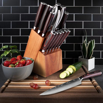 Conjunto de facas de cozinha japonesas 15 peças de chef profissional ultra afiadas para corte muito rápido com suporte tesoura afiador