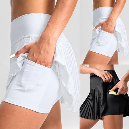Dance Fitness Short Skirts Women'S Double Layered Pleats Tennis Skirts For Women High Waisted Skirt With Women Clothing ???
