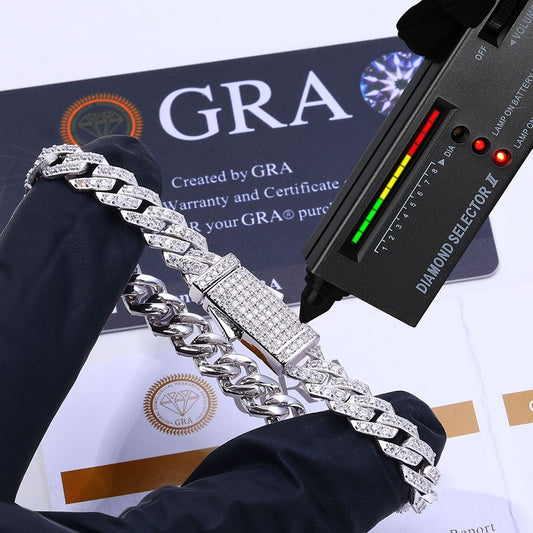 ICEBLING VVS Moissanite Cuban Bracelet 8mm 925 Silver for Men Women Iced VVS Cuban Chain with GRA Certificate