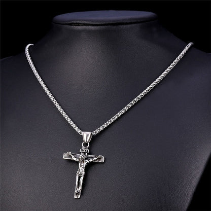 Novo Colar Religioso de Cruz de Jesus para Homens, Moda, Cor Dourada, Pingente de Cruz com Corrente, Joias de Presente para Homens e Mulheres