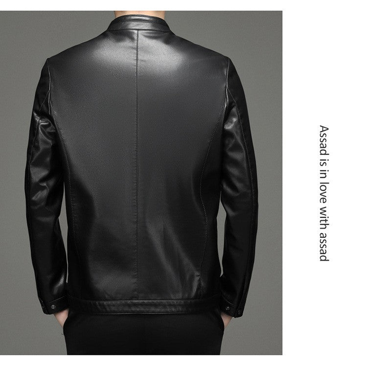 Spring and Autumn New Men's Lapel Leather Jacket Male Business Casual Middle-aged Men's Handsome Short Leather Coat Jackets 2025