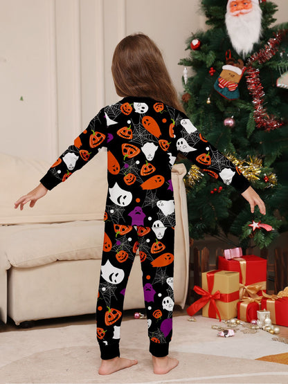 Kids Halloween Pajamas Set - All - Over Colorful Pumpkin & Ghost Print Sleepwear