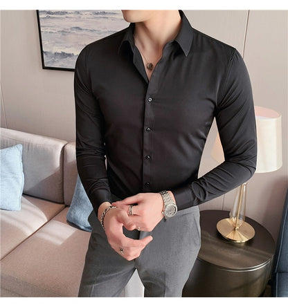 Plus Size S-7XL High Quality Men Dress Shirt 2024 Autumn Long Sleeve Solid Business Slim Shirts Homme Dress Social Casual Shirt