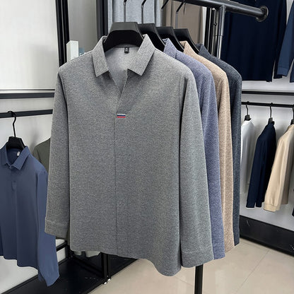 High end brand men's long sleeve V-neck polo shirt autumn fashion new striped embroidery design boutique golf top casual T-shirt