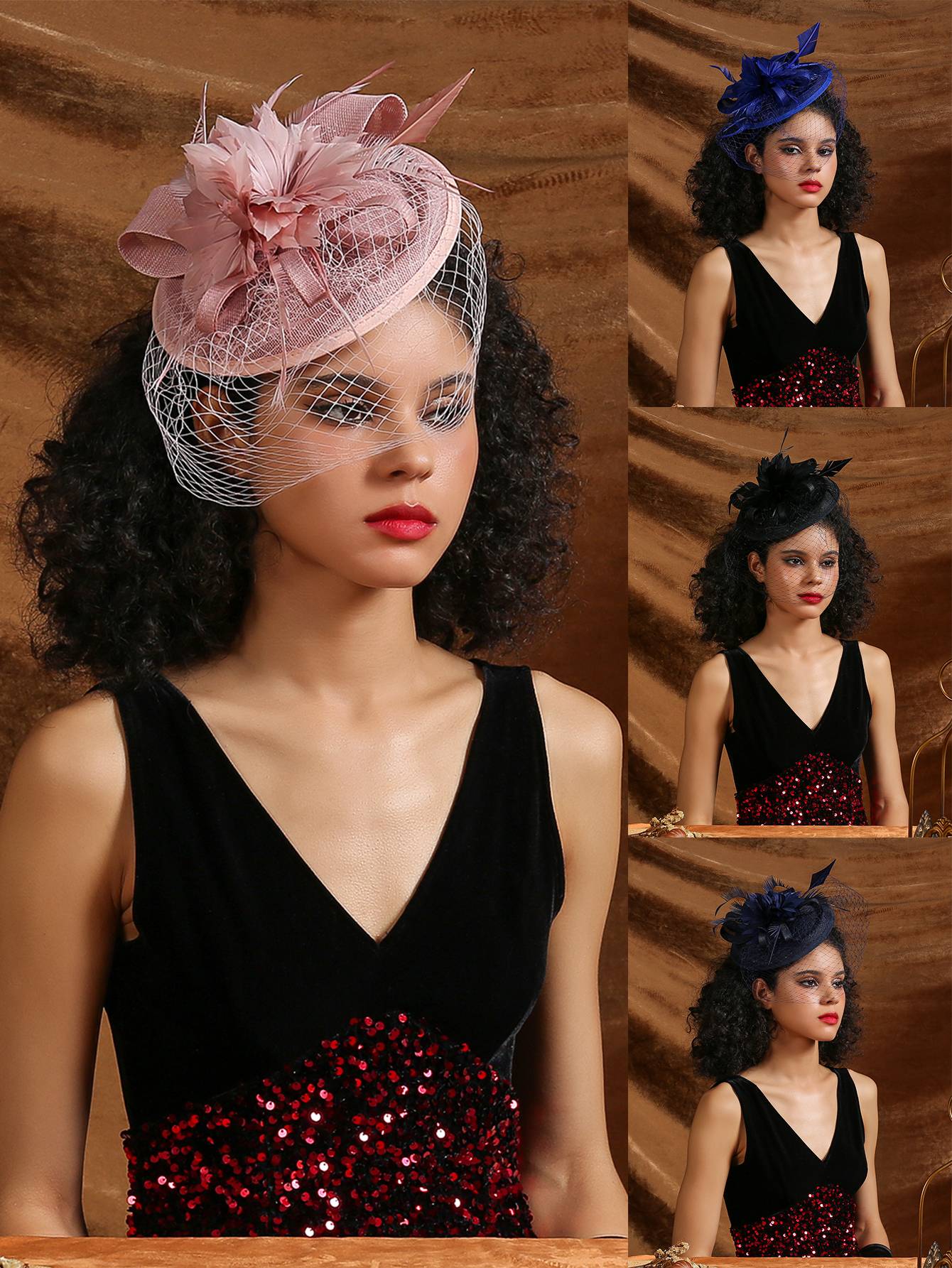Chapéu Fascinator Fancy Feather Chapéu de Kentucky Derby Colorido Fancy Festa do Chá Tiara de Flores Chapéu Alto Feminino Chapéu de Igreja com Véu