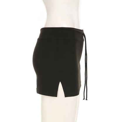 Solid Lace-up Mini Skirts Sexy American Retro Basic Vintage Casual Short Bottoms