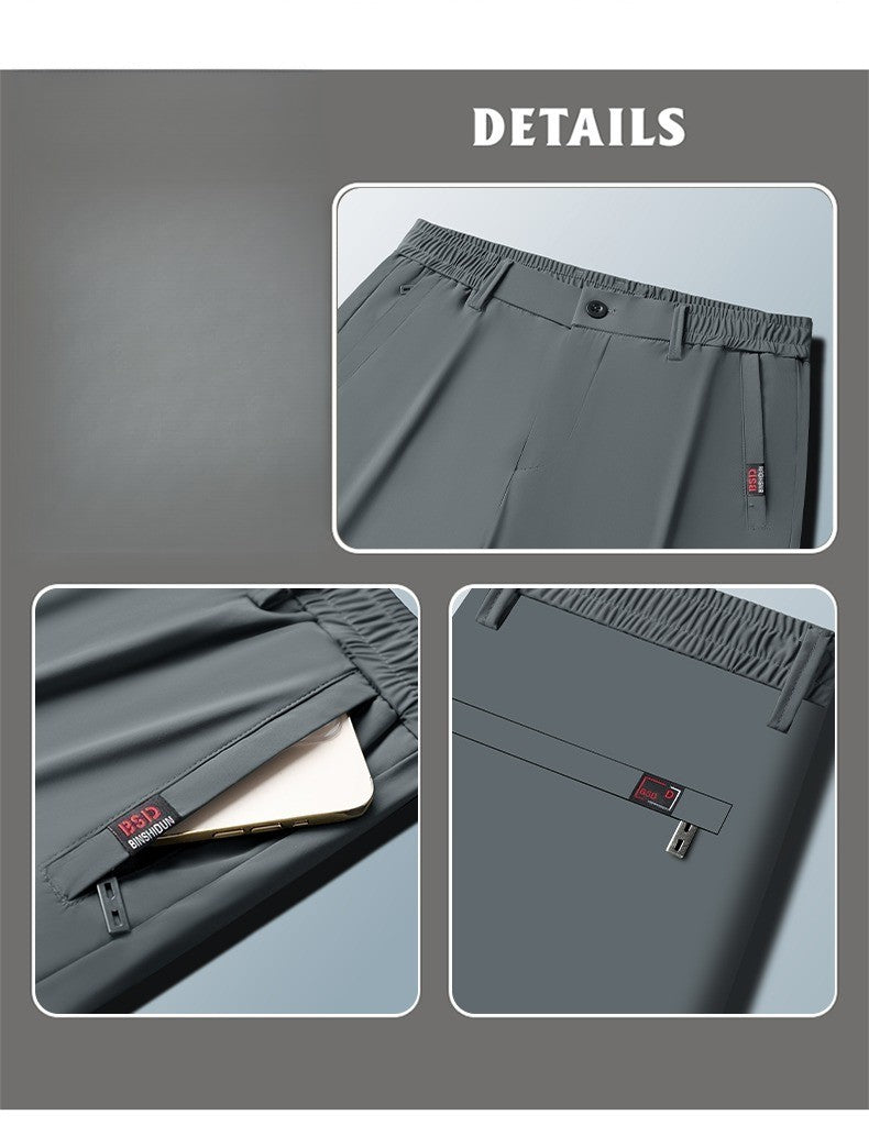 Summer New Men's Ice Silk Pants Korean Y2K All Match Elastic Sweatpants Office Business Casual Fashion Straight Suit Trousers