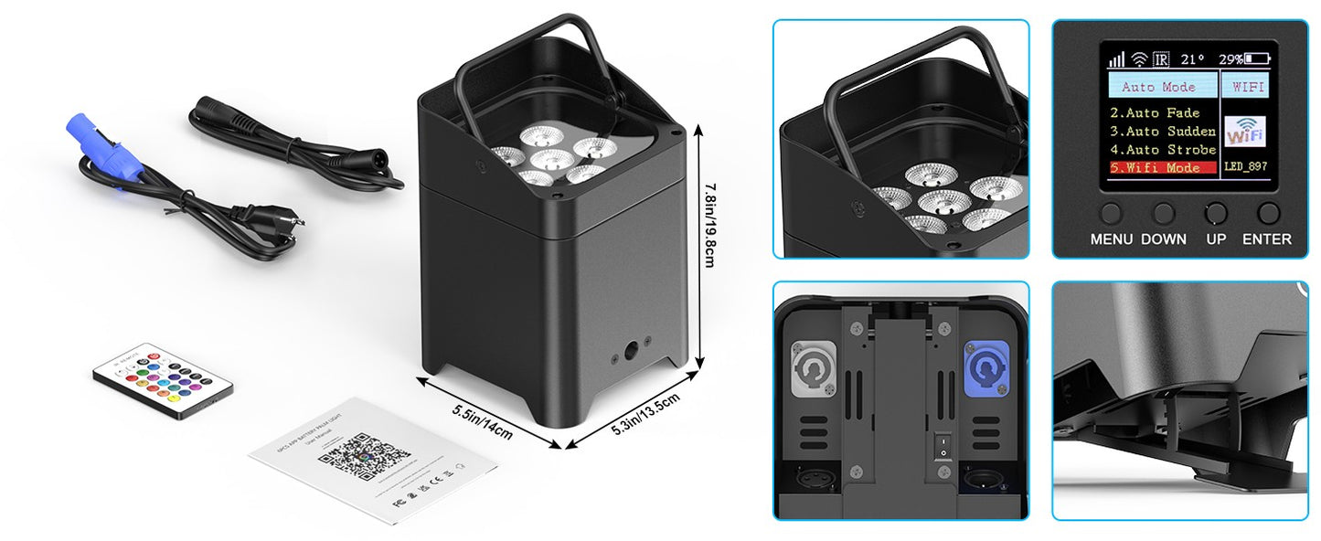 U'King 4PCS 6x18W 6IN1 RGBAW+UV Par Light with Bag DMX Remote Control WiFi Par Light Wireless LED Stage Light for DJ Bar Party