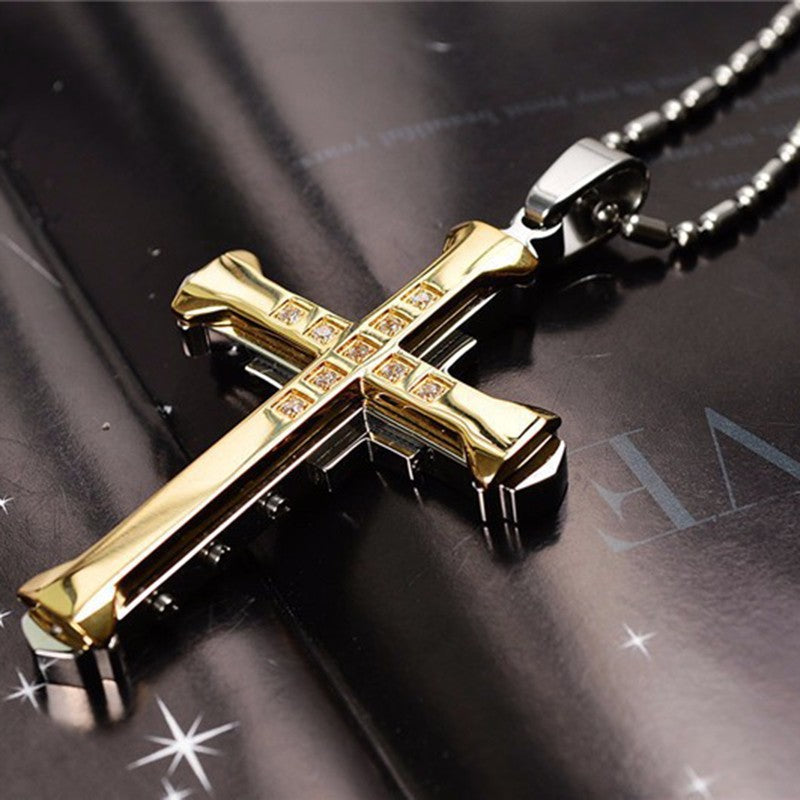 2025 Novo Colar com Pingente Cruz para Homens Simples Legal Zircônia Ouro Preto Corrente de Aço Inoxidável Joia Hip Hop Punk Presente