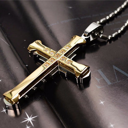 2025 Novo Colar com Pingente Cruz para Homens Simples Legal Zircônia Ouro Preto Corrente de Aço Inoxidável Joia Hip Hop Punk Presente