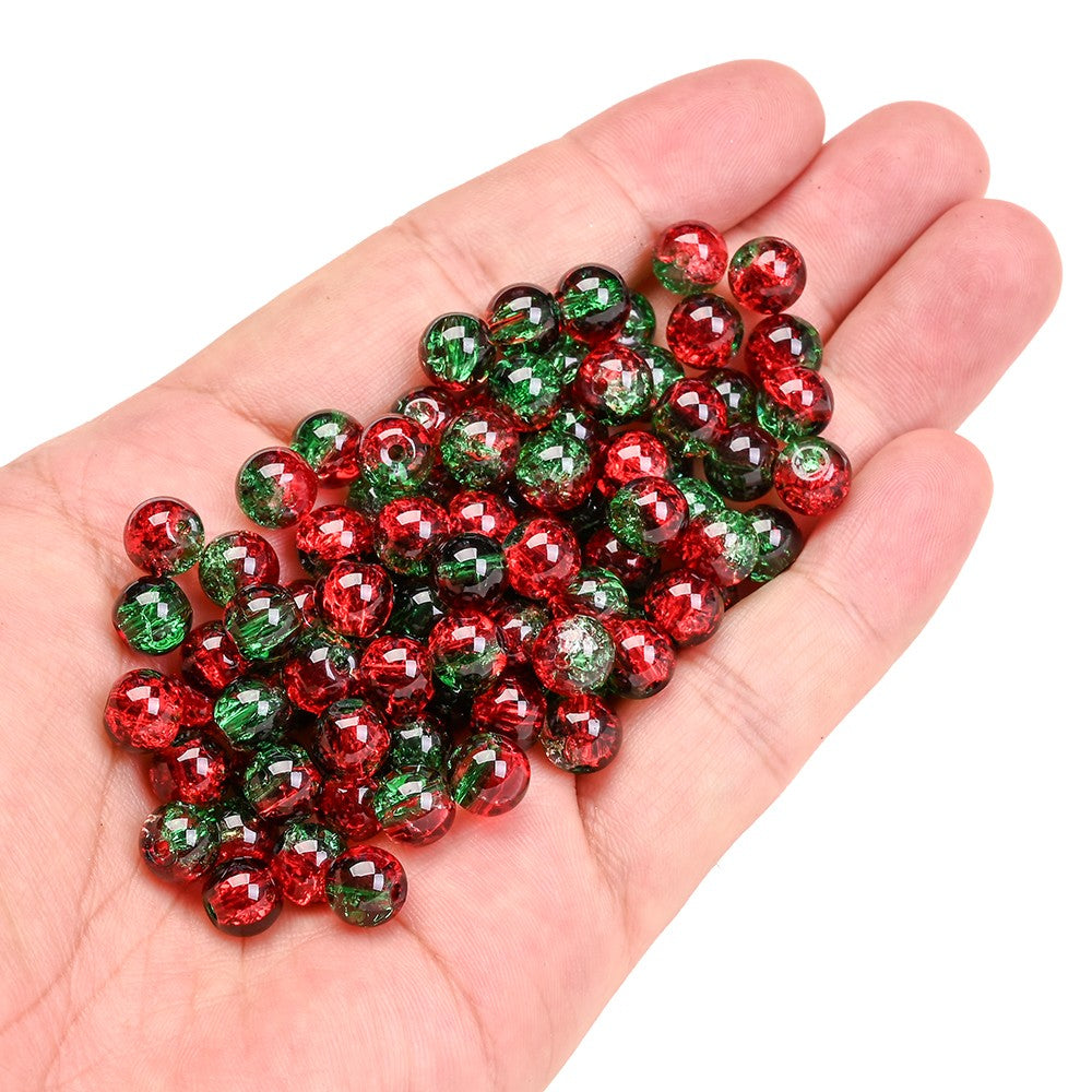 100pcs 8mm Christmas Crystal Glass Crack Beads Red and Green Gradient Spacer Beads for DIY Bracelet Necklace Jewelry Making