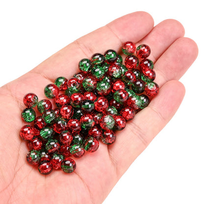 100pcs 8mm Christmas Crystal Glass Crack Beads Red and Green Gradient Spacer Beads for DIY Bracelet Necklace Jewelry Making