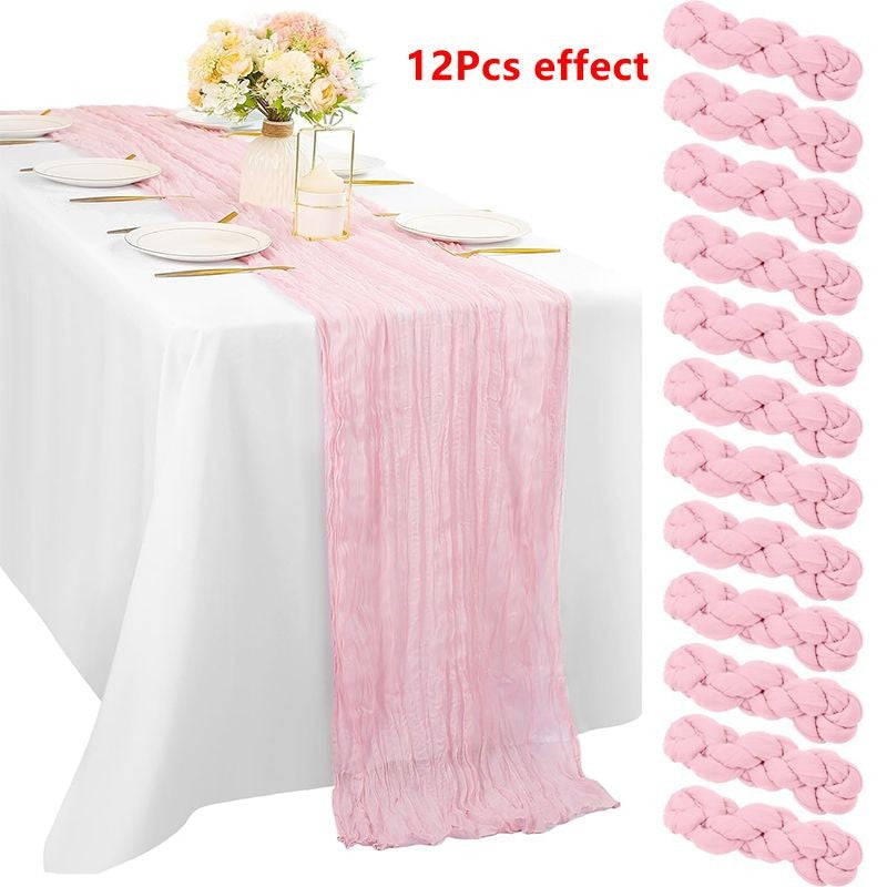 90*180CM 1Pcs Green Cheesecloth Table Long Runner Bohemian Gauze Tablecloth Decoration for Wedding Party Banquet Bride Shower