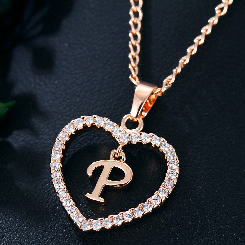 Customizable Love Pendant Necklace with Zircon 26 Letter Initial Jewelry for Men And Women