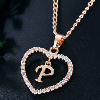 Customizable Love Pendant Necklace with Zircon 26 Letter Initial Jewelry for Men And Women