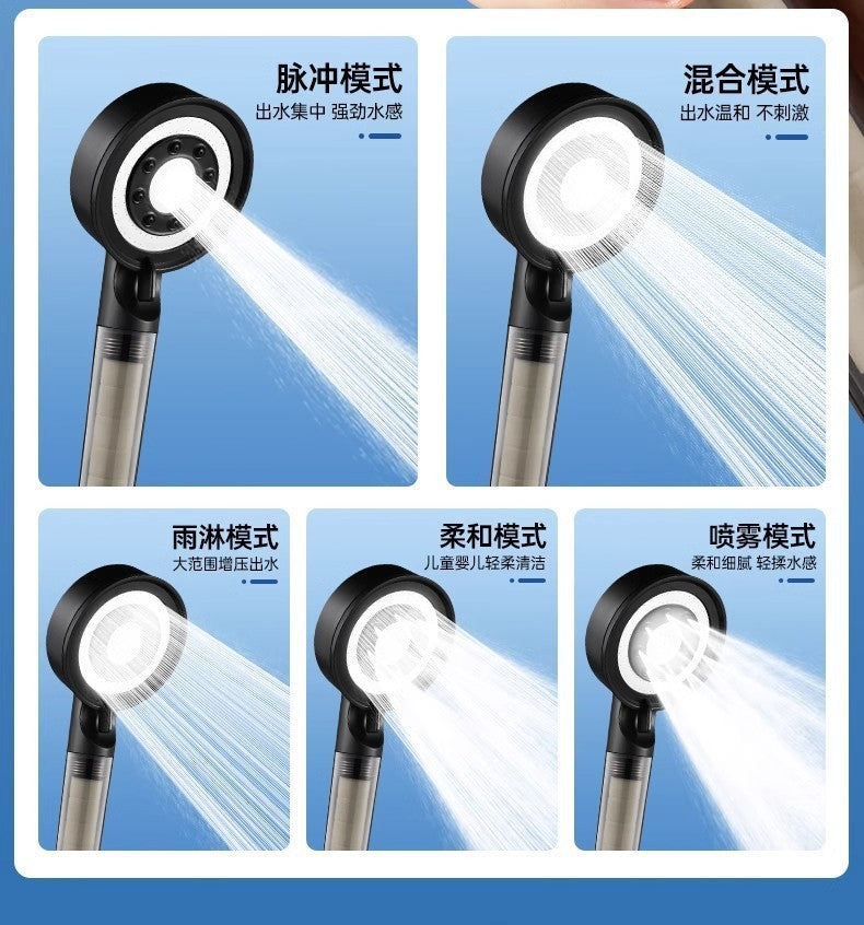Black 5 Modes Shower Head Adjustable High Pressure Water Saving Portable Filtered Shower Head Faucet Tap Bathroom Accessories