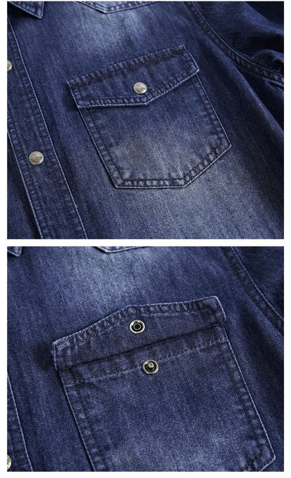 High Quality Men's Denim Shirt Long Sleeve Oversized Pure Cotton Overshirt Solid Casual Shirts Men Clothing  4XL A2F6522