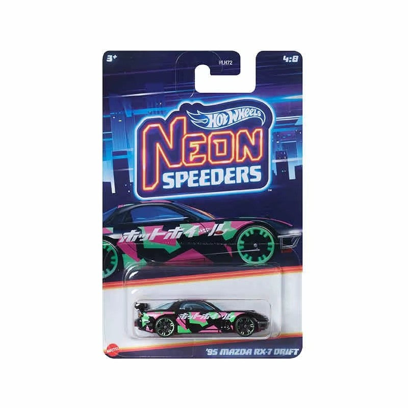 Hot Wheels Neon Speeders Series 8 Diecast Car Set 1/64 Scale Models Mazda RX-7 Datsun 510 B C D HLH72 Collectible Toy Xmas Gifts