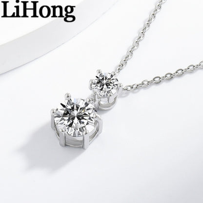 925 sterling silver pendant necklace inlaid with AAAAA zircon double diamonds, elegant and fashionable jewelry for women