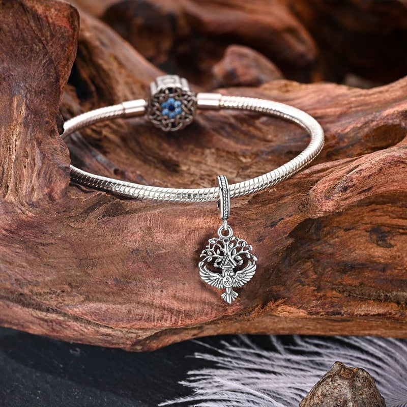 Pingente Prata Esterlina 925 Corvo de Odin na Árvore da Vida Yggdrasil Berloque Original para Pulseiras Joias DIY Presente Feminino