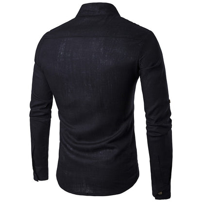 Euro Size Mens Linen Shirts Long Sleeve Button Down Solid Loose 2024 Spring Autumn Dress Henley Shirts Fashion Male Clothes