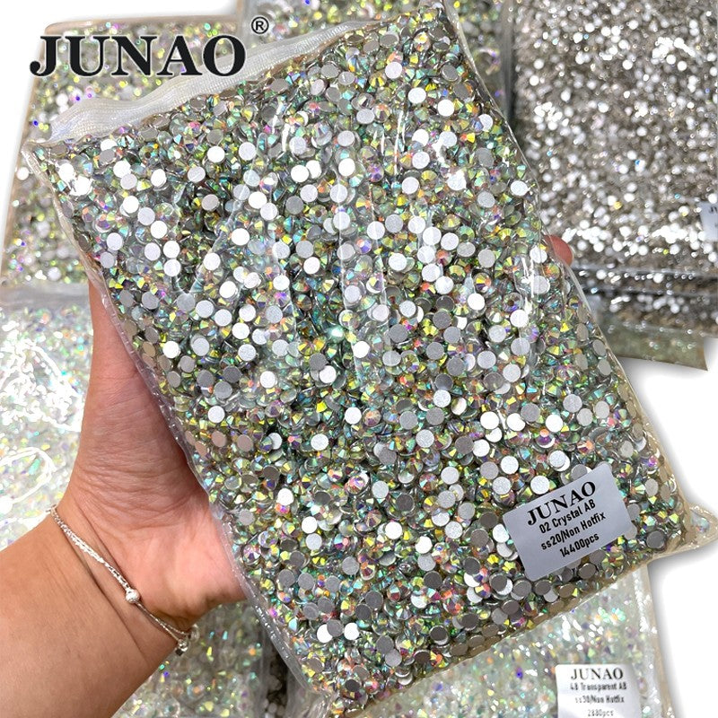 JUNAO Wholesale SS6 SS10 SS12 SS16 SS20 SS30 Flatback Glass Rhinestones Clear Cr