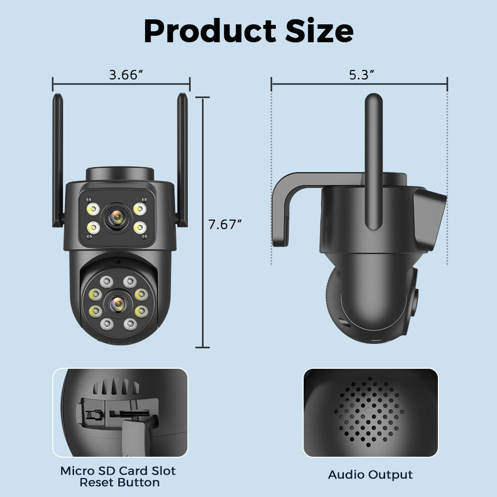 Wifi Camera Outdoor 8MP 4K Dual Lens Dual Screens Black Surveillance Camera Night Vision Human Detection Security Camera ICsee