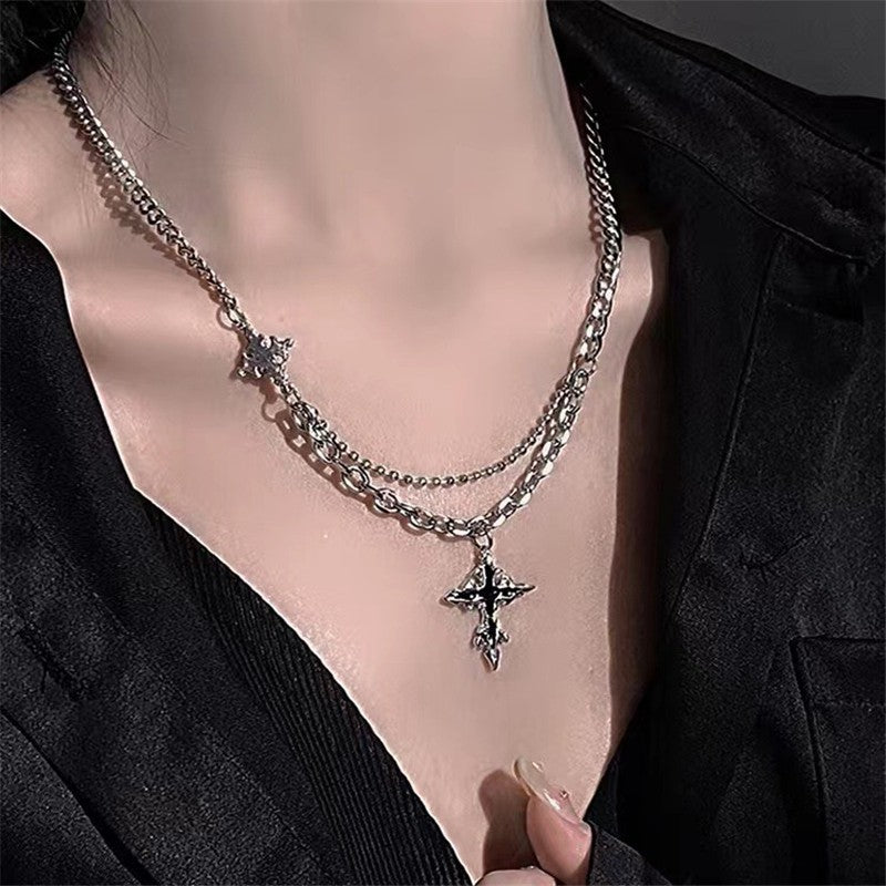 Colar com Pingente de Cruz Gótica Preta e Estrela Y2k Gargantilha Feminina Masculina Charm Grunge Punk Joias da Moda ?Acessórios Harajuku Emo