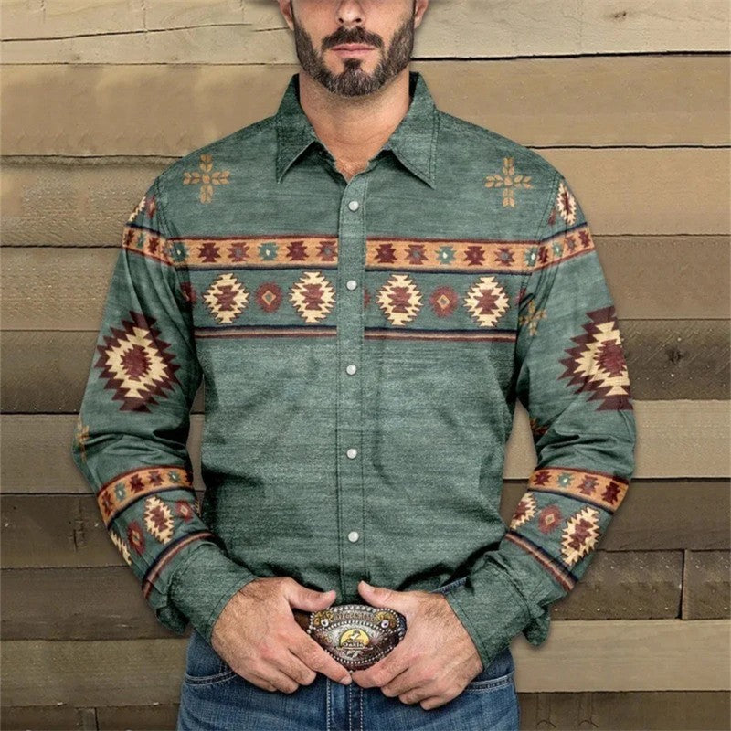 Men's Buttoned Shirt Spring Summer Long Sleeve Mexican Western Denim Comfortable Outdoor Farm Work Fit Easy Clean Large Size 6XL