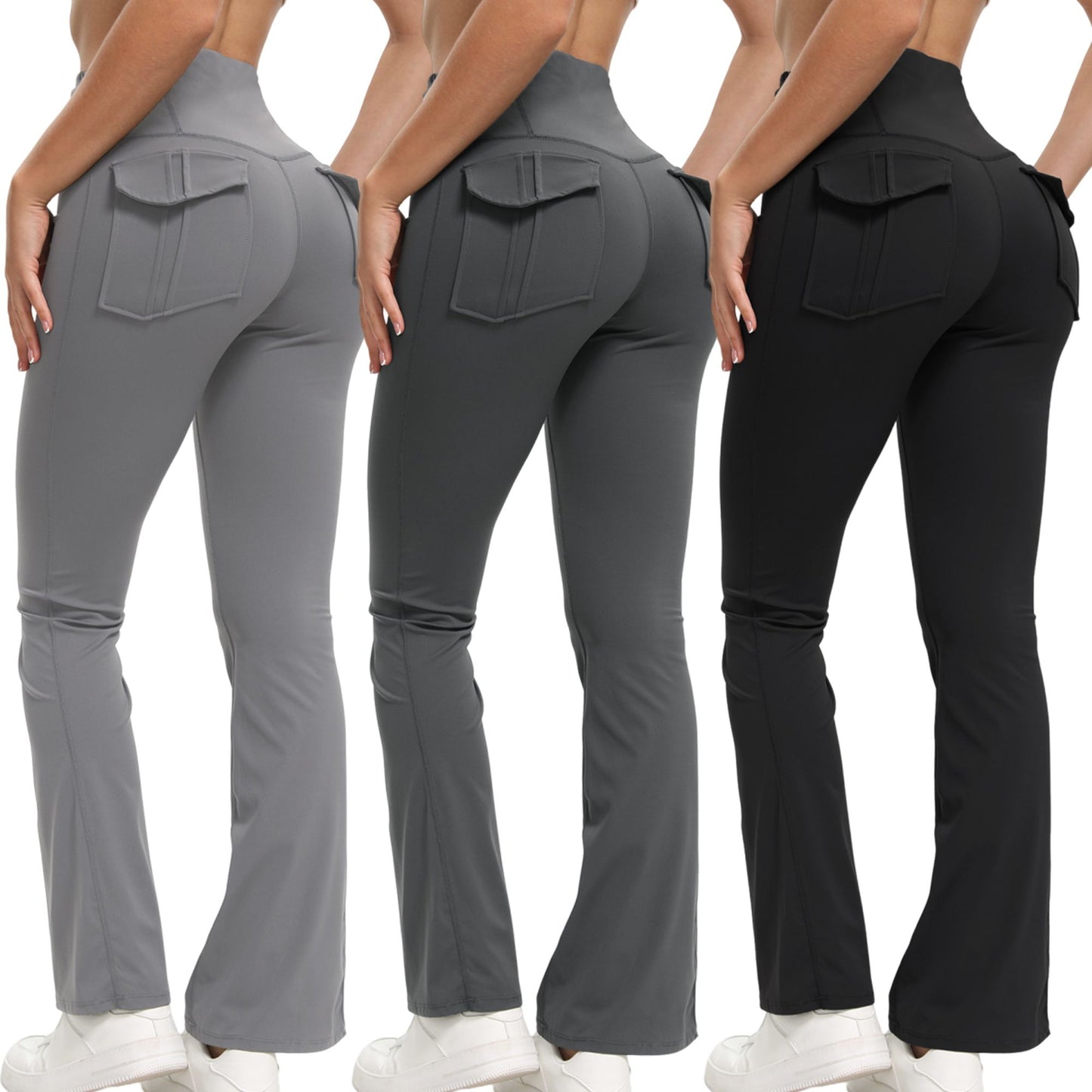 Women's High Waisted Flared Yoga Pants with Pockets Tummy Control Bootcut Leggings for Gym Fitness Casual Wear
