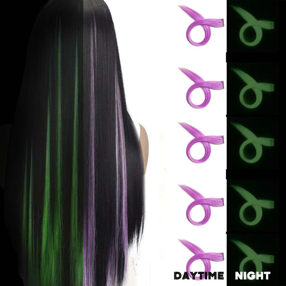 5 Unidades Mechas de Cabelo Luminosas Sintéticas Neon Presilha Fake Acessórios de Cabelo para Festas Extensão de Cabelo Brilha no Escuro Y2K