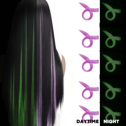 5 Unidades Mechas de Cabelo Luminosas Sintéticas Neon Presilha Fake Acessórios de Cabelo para Festas Extensão de Cabelo Brilha no Escuro Y2K