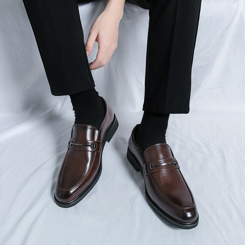 Men's Formal Leather Shoes Classic Style Slip On Loafers Round Toe Breathable Non-Slip Business Dress Wedding Office Casual Shos