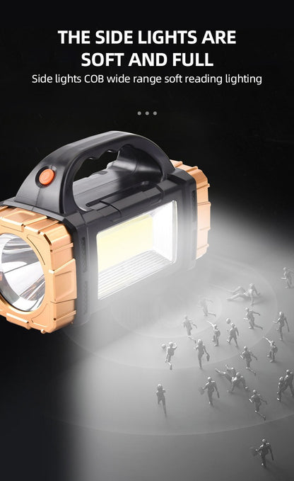 Portable Powerful Solar LED Flashlight With COB Work Lights USB Rechargeable Handheld 4 Lighting Modes Outdoor Solar Torch Light