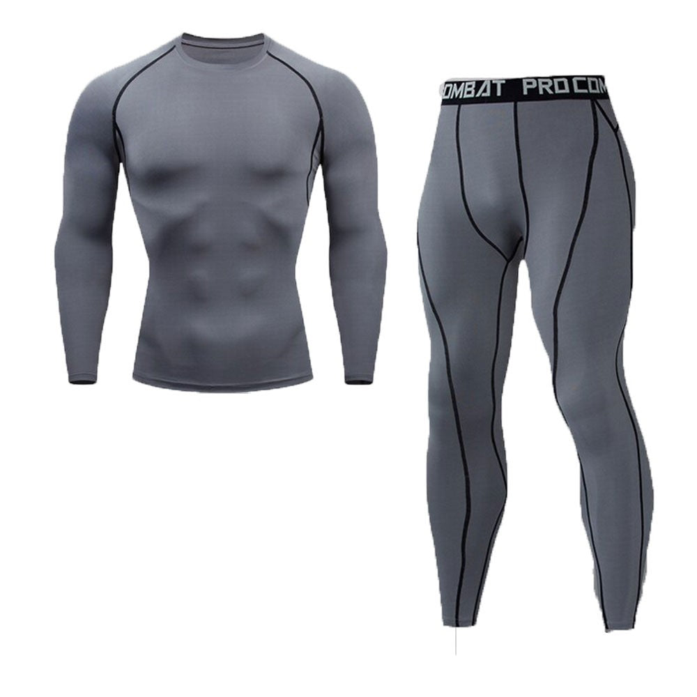 Thermal Man Underwear Set Soild Color Compression T Shirt Leggings Yoga Sets Fitness Sports Suits Men Clothing Gym Running Kit
