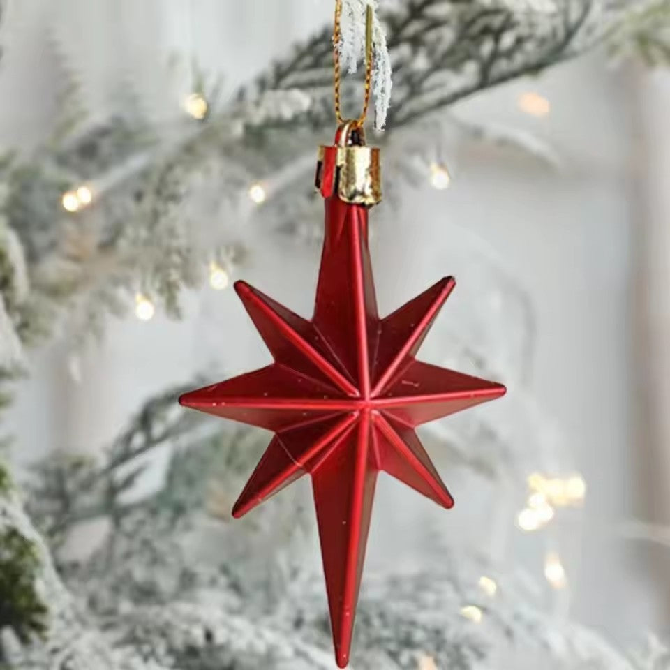 6/12pcs Plastic Christmas Hanging Ornaments Glittering Star Shaped Xmas Tree Pendant DIY Party Supplies Festival Decorations